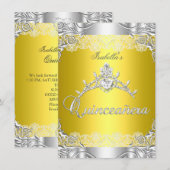 Quinceanera Yellow Silver Diamond Tiara 15de parti Kaart (Voorkant / Achterkant)