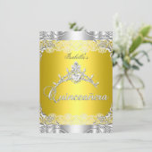 Quinceanera Yellow Silver Diamond Tiara 15de parti Kaart (Staand voorkant)