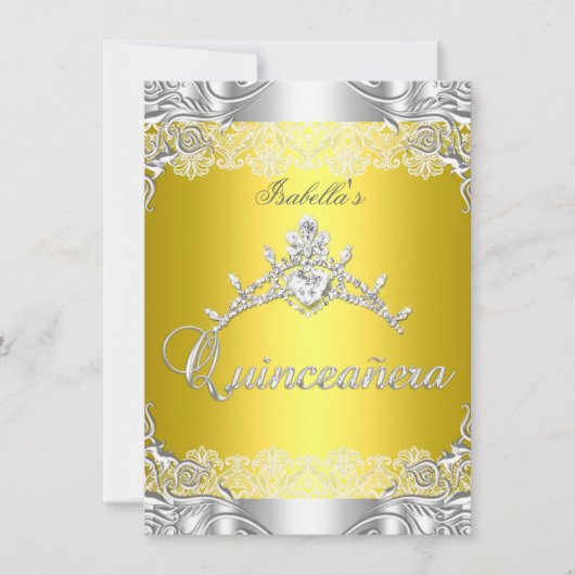 Quinceanera Yellow Silver Diamond Tiara 15de parti Kaart (Voorkant)