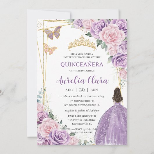 Quinceañera Zacht Paarse Lila Roze Bloemenprinses Kaart (Voorkant)