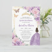 Quinceañera Zacht Paarse Lila Roze Bloemenprinses Kaart (Staand voorkant)