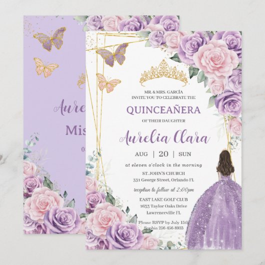 Quinceañera Zacht Paarse Lila Roze Bloemenprinses Kaart (Voorkant / Achterkant)