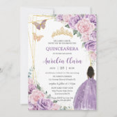 Quinceañera Zacht Paarse Roze Bloemen Bruin Prinse Kaart (Voorkant)