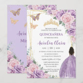 Quinceañera Zacht Paarse Roze Bloemen Bruin Prinse Kaart (Voorkant / Achterkant)
