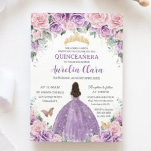 Quinceañera Zacht Paarse Seringroze Bloemige Prins Kaart