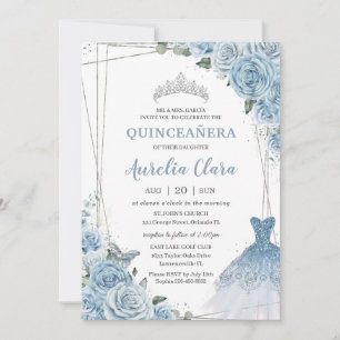 Quinceañera Zachte Baby Blauwe Bloemen Rozen Jurk Kaart
