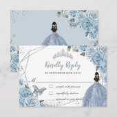 Quinceañera Zachte Baby Blauwe Bloemen Rozen Prins RSVP Kaartje (Voorkant / Achterkant)