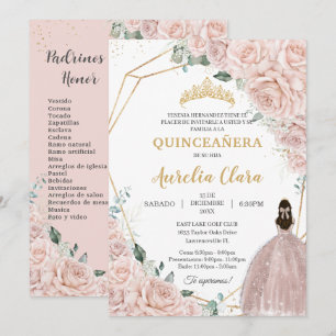 Quinceañera Zachte Roze Bloem 15 Años Padrinos Kaart
