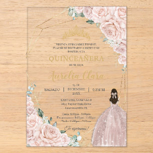 Quinceañera Zachte Roze Rozen Bloem 15 Años Acryl Uitnodigingen