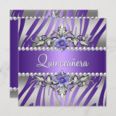Quinceañera Zebra Paarse Pearl Silver Kaart (Voorkant / Achterkant)