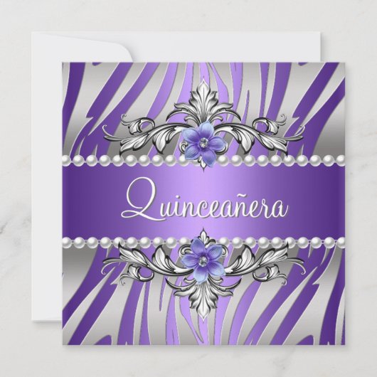 Quinceañera Zebra Paarse Pearl Silver Kaart (Voorkant)