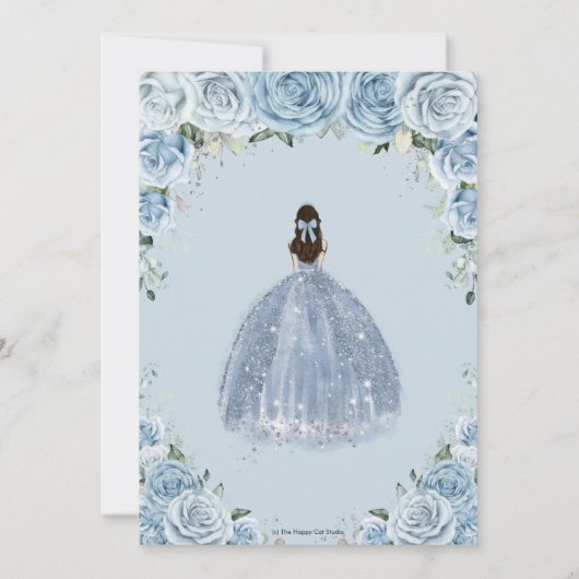 Quinceañera Zilver Baby Blauwe Bloem Dama Verzoek  Kaart (Achterkant)