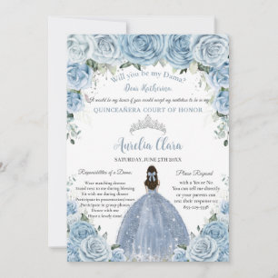 Quinceañera Zilver Baby Blauwe Bloem Dama Verzoek  Kaart