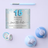 Quinceanera zilver blauw budget save the date flyer (Enkel)
