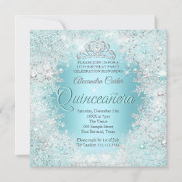 Quinceanera  zilver Blauwgroen blauwe sneeuwvlokke Kaart