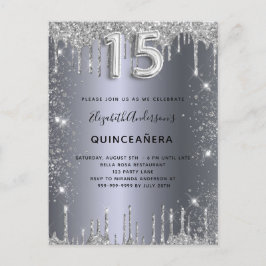Quinceanera zilver glitter stof uitnodiging briefkaart