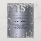 Quinceanera zilver glitter stof uitnodiging briefkaart (Voorkant)