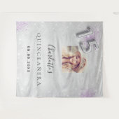 Quinceanera zilver paars foto glitters welkom wandkleed (Voorkant (horizontaal))