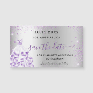 Quinceanera zilver paars save the date magneet