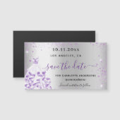 Quinceanera zilver paars save the date magneet (Voorkant / Achterkant)