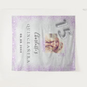 Quinceanera zilver paarse glitters foto welkom wandkleed (Voorkant (horizontaal))
