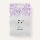 Quinceanera zilver paarse glitters VIP uitnodiging Badge (Achterkant)