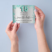 Quinceanera zilver teal budget save the date flyer (Hand)