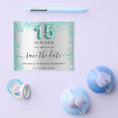 Quinceanera zilver teal budget save the date flyer (Enkel)