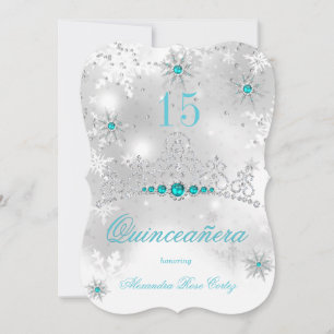 Quinceanera Zilver Wit Teal Blauw Parel Sneeuwvlok Kaart