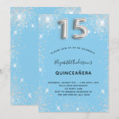 Quinceanera zilverblauw glitsstof kaart (Voorkant / Achterkant)