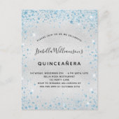 Quinceanera zilverblauw glitterspinkel uitnodiging briefkaart (Voorkant)