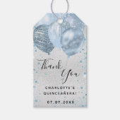 Quinceanera zilverblauwe ballonnen dank u cadeaulabel (Voorkant)