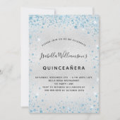 Quinceanera zilverblauwe glitter kaart (Voorkant)