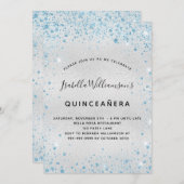 Quinceanera zilverblauwe glitter kaart (Voorkant / Achterkant)