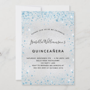 Quinceanera zilverblauwe glitter kaart
