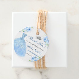 Quinceanera zilveren blauwe bloemjurk bedankjes labels