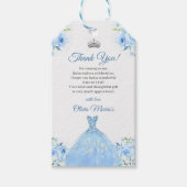 Quinceanera zilveren blauwe bloemjurk cadeaulabel (Voorkant)