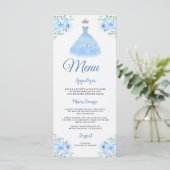 Quinceanera zilveren blauwe bloemjurk menu (Staand voorkant)