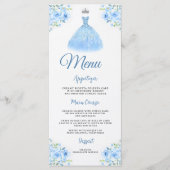 Quinceanera zilveren blauwe bloemjurk menu (Voorkant)