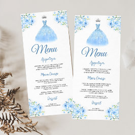 Quinceanera zilveren blauwe bloemjurk menu