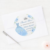 Quinceanera zilveren blauwe bloemjurk ronde sticker (Envelop)