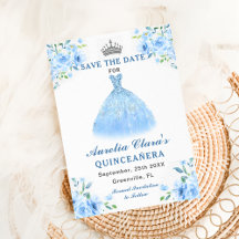 Quinceanera zilveren blauwe bloemjurk