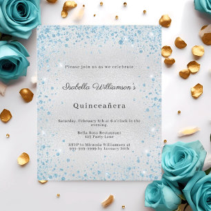 Quinceanera zilveren blauwe winterfeest uitnodigin