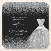 Quinceanera zilveren faux glitter kartonnen onderzetters (Voorkant)