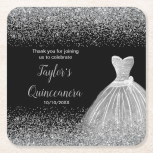 Quinceanera zilveren faux glitter kartonnen onderzetters