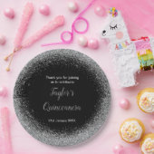 Quinceanera zilveren faux glitter papieren bordje (Feest)