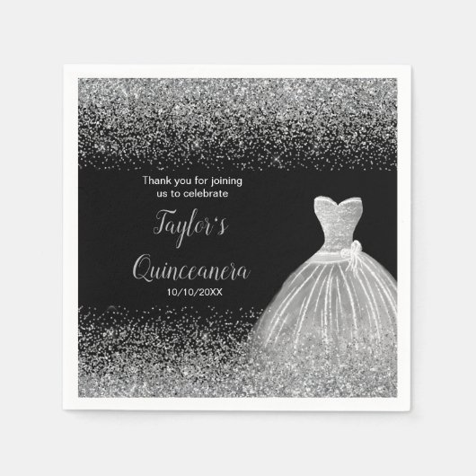 Quinceanera zilveren faux glitter servet (Voorkant)