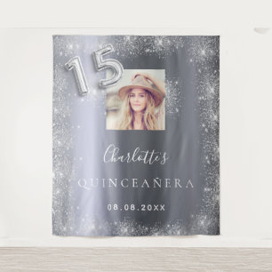Quinceanera zilveren foto glitters welkom wandkleed