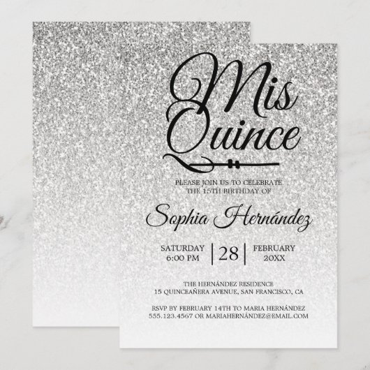 Quinceañera zilveren glitter 15e verjaardag kaart (Voorkant / Achterkant)