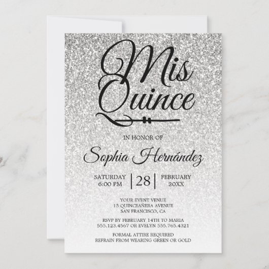 Quinceañera zilveren glitter 15e verjaardag kaart (Voorkant)